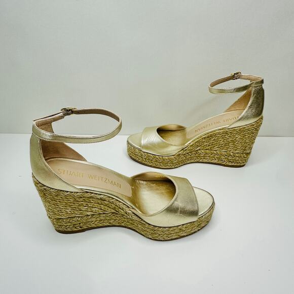NIB Stuart Weitzman Nudistcurve Women's US 10.5 Sandals Gold Espadrille Wedge - Picture 12 of 14